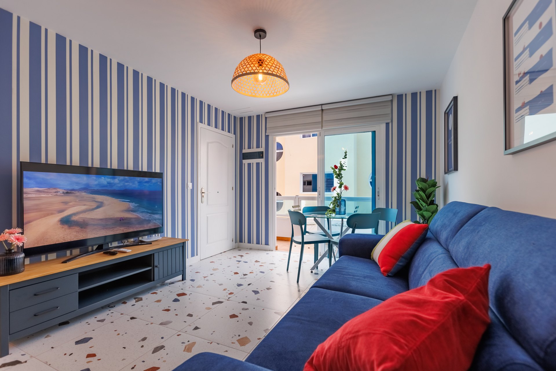 Suite 201 living area with private balcony