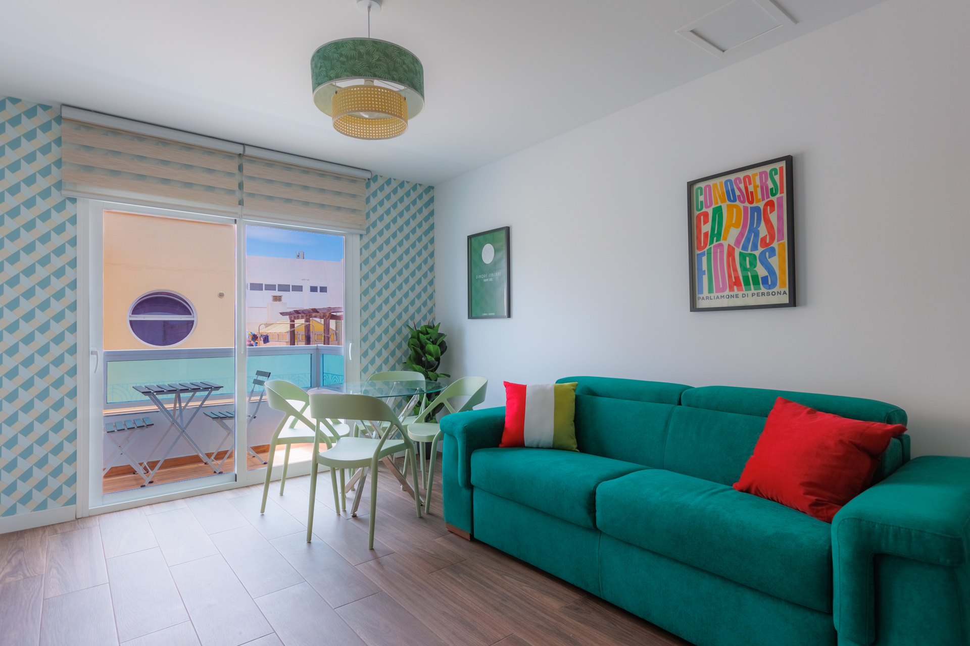 Suite 301 living area with private balcony